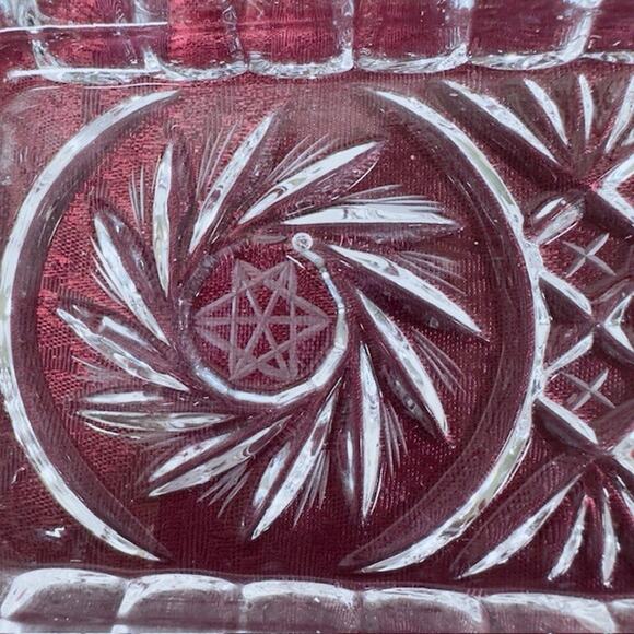 American Cut, Eleanor Butter Dish w/Handles Cut Pinwheel and Fan Blown Glass VTG - Picture 9 of 16